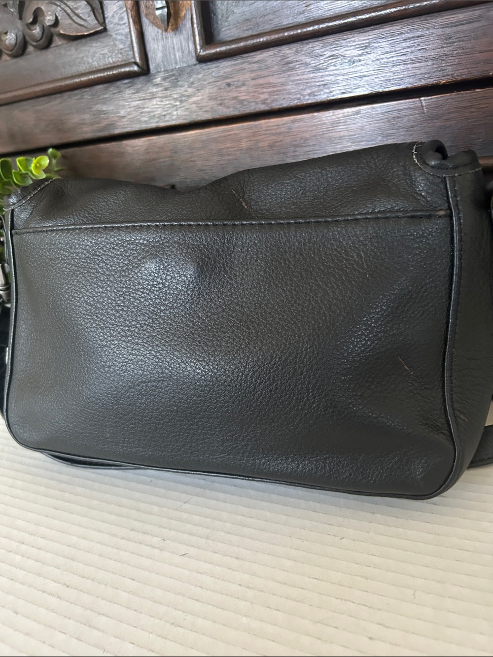 Beautiful Black Pebbled Leather Crossbody with Silver Logo - Picture 6 of 15